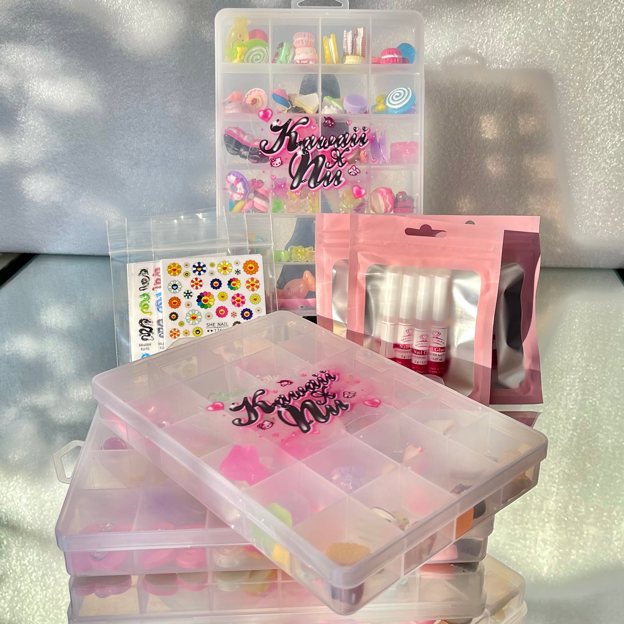 Kawaii Nail Charms Pink Box Press on Nails Set 